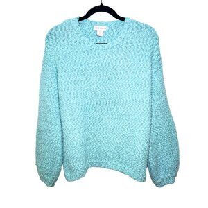 Yet Again Turquoise Round Neck Long Sleeve Sweater Women's Large